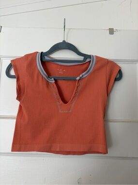 Urban Outfitters Coral Crop Top with Gray Trim